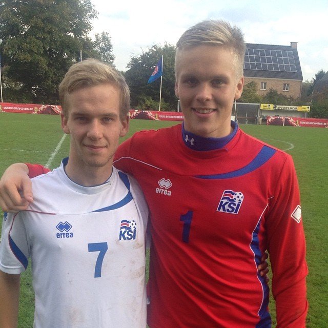 Ævar Ingi og Fannar eftir leik með U19.