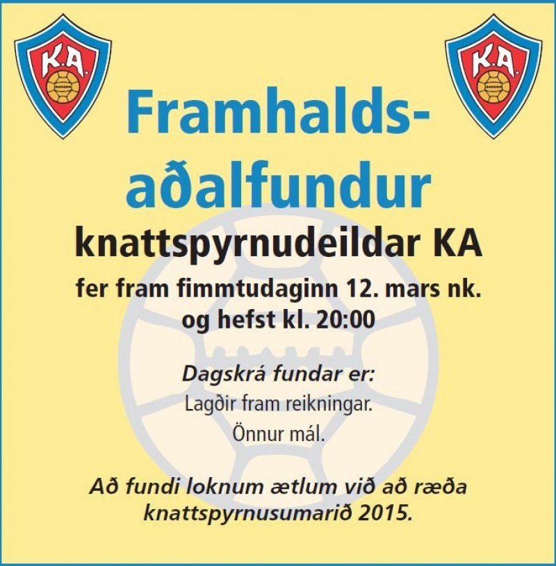 Aðalfundur knattspyrnudeildar í kvöld kl 20:00