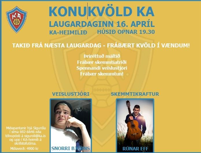 Konukvöld KA er á laugardaginn