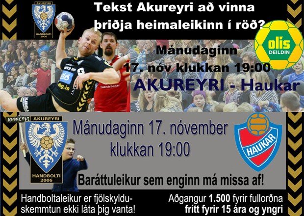 Akureyri með heimaleik gegn Haukum á mánudaginn