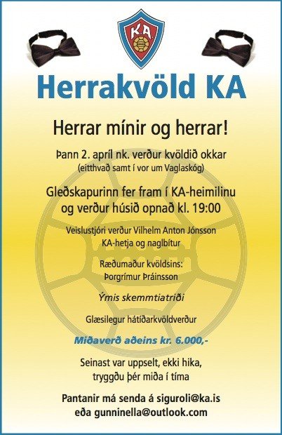 Herrakvöld KA er á laugardaginn