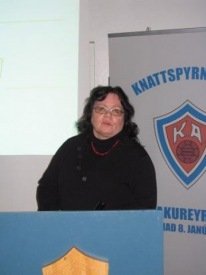 Hrefna í púlti á aðalfundi félagsins fyrir tveim árum
