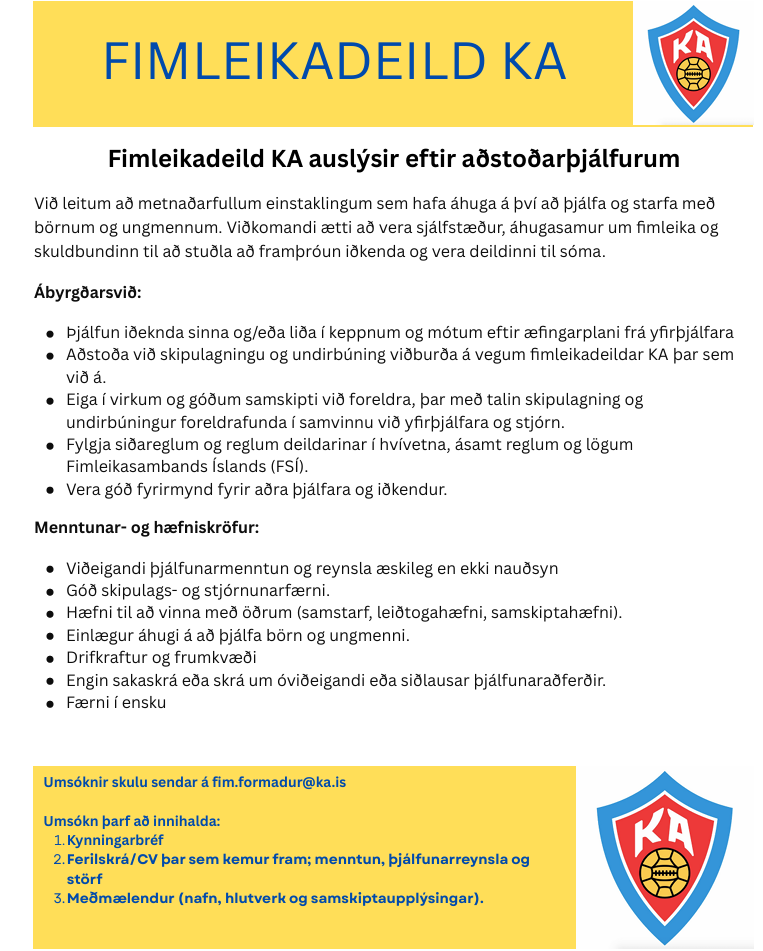 Fimleikadeild óskar eftir að ráða þjálfara!