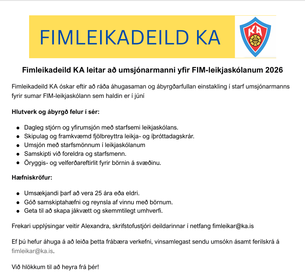 Umsjónarmaður yfir FIM-leikjaskóla 2026