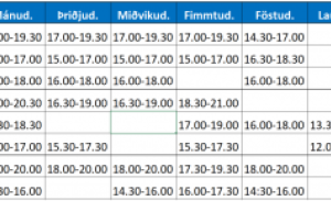 Stundaskrá vikurnar 22. ágúst - 2. sept.
