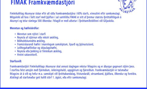 FIMAK augýsir eftir framkvæmdastjóra í hlutastarf.