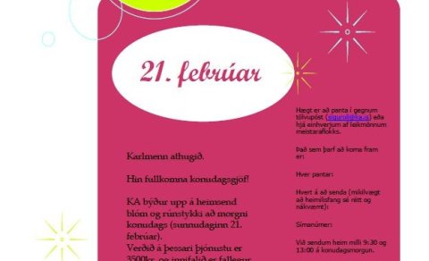 KA keyrir heim konudagsblómvendi og rúnstykki