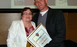 Hrefna Torfadóttir formaður KA með Alla í Hofi í gær.